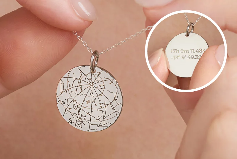 Engraved 925 Silver Personalized Map of your Star Necklace